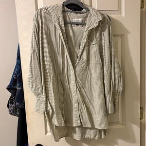 American Eagle green and white striped pull over